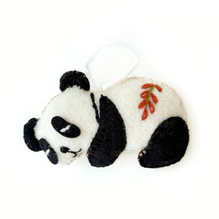 Sleeping Panda Ornament, Embroidered Wool