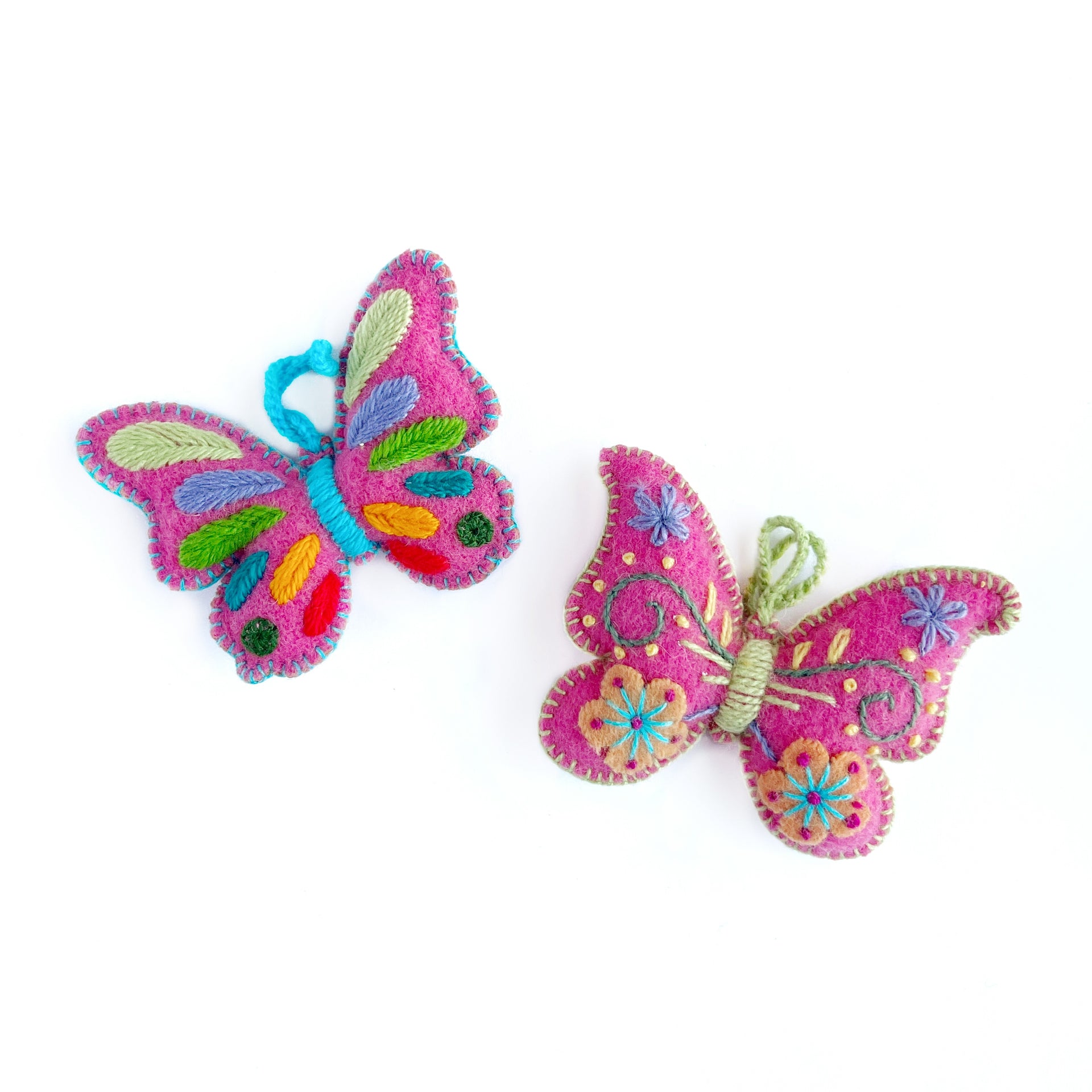 Colorful Butterfly Ornament, Embroidered Wool