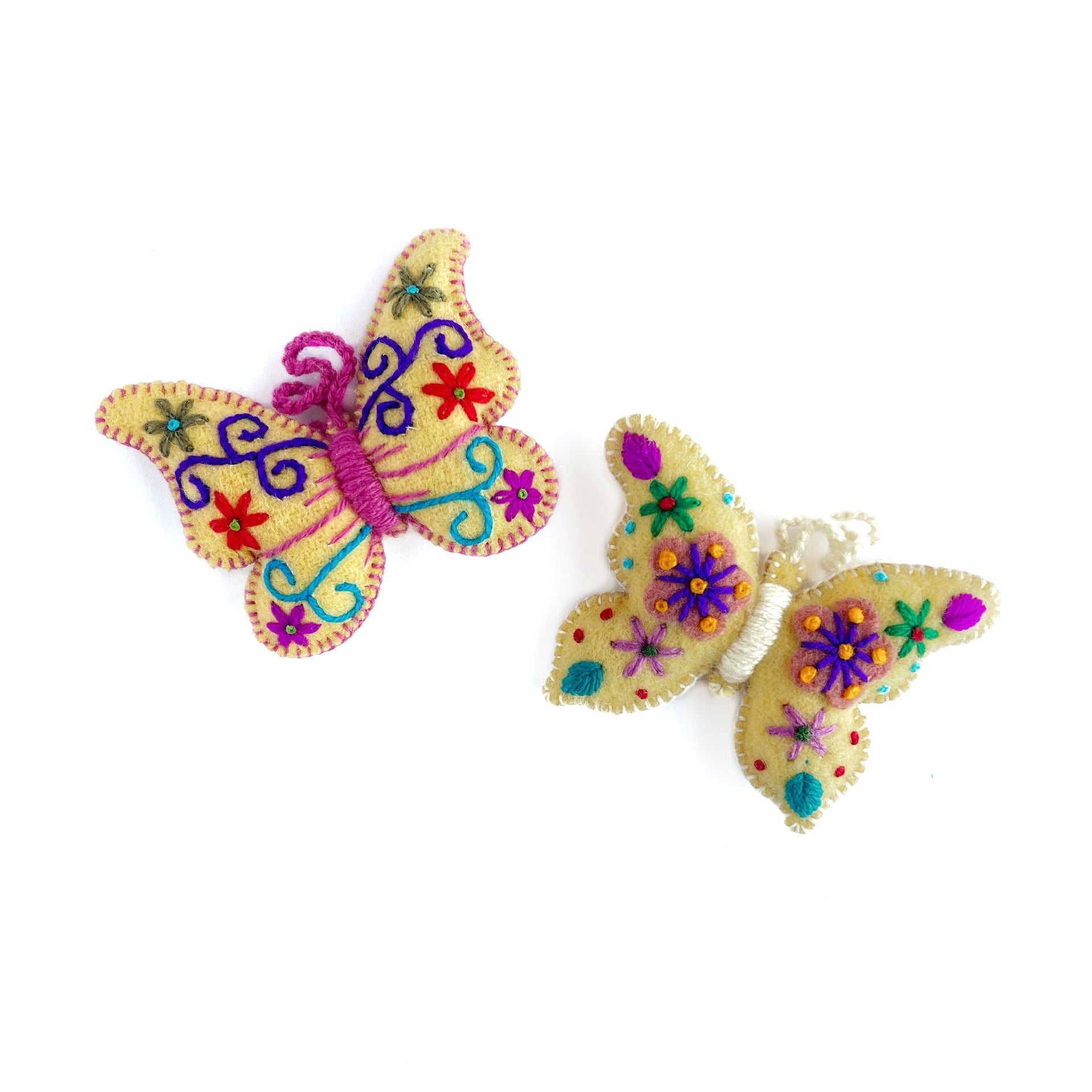 Colorful Butterfly Ornament, Embroidered Wool