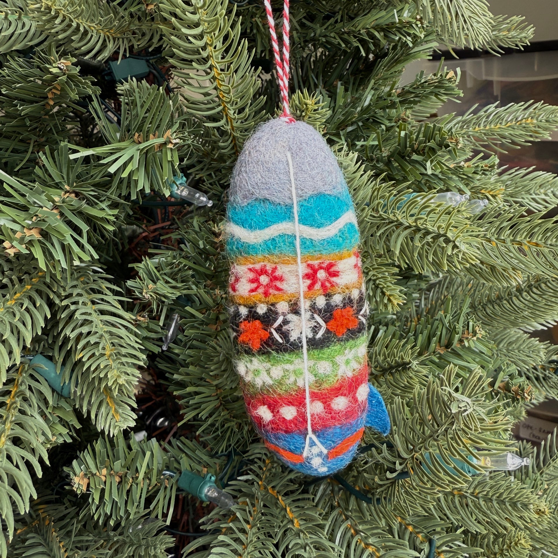 Striped Surfboard Ornament, Felt Wool