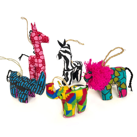 Set of African Animal Christmas Ornaments Handmade Fair Trade Uganda