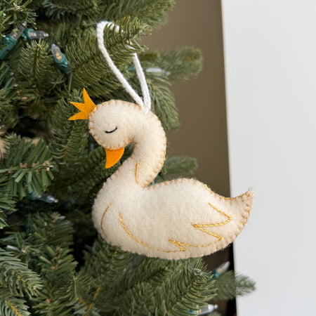 Swan with Crown Ornament, Embroidered Wool