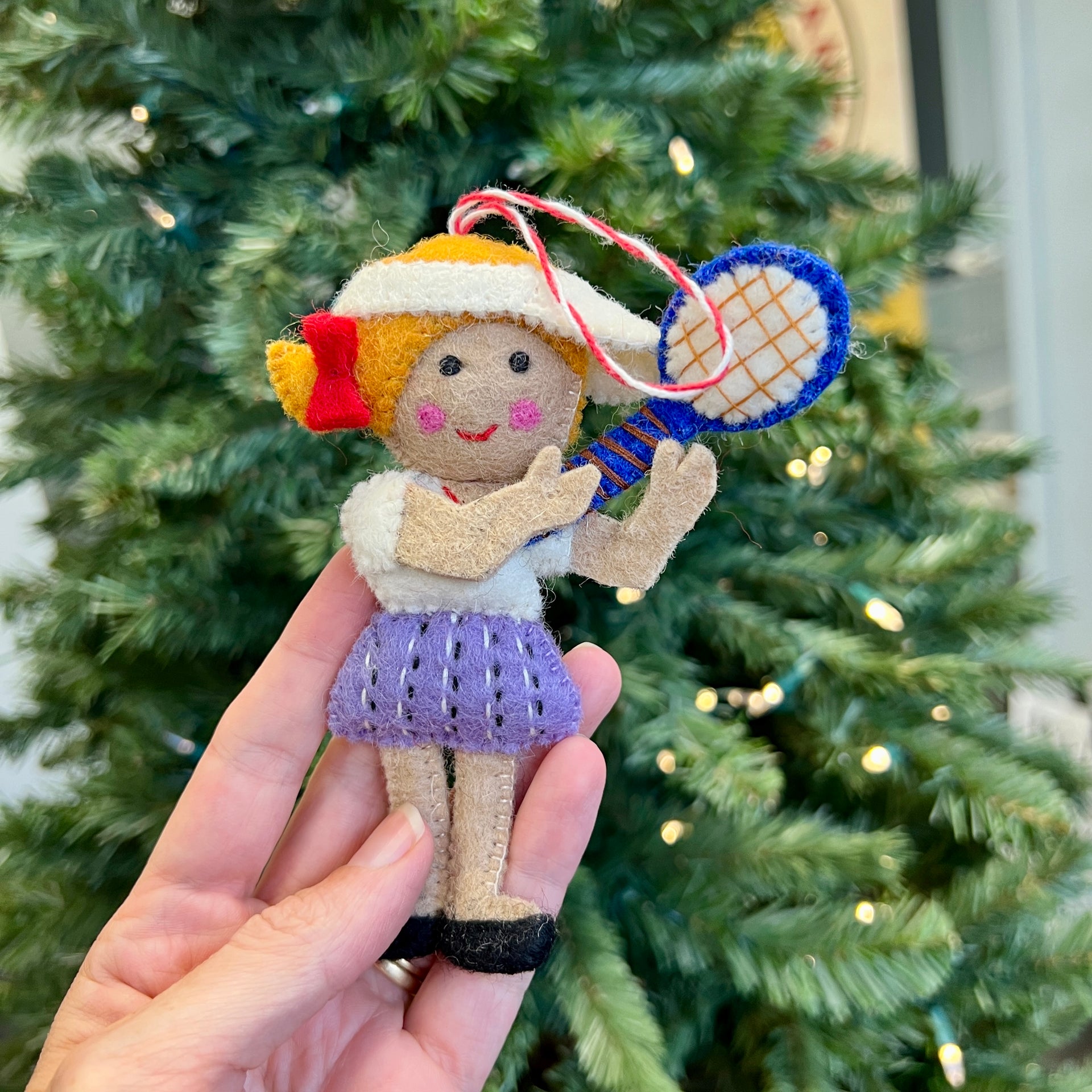 Tennis Player Ornament, Felt Wool