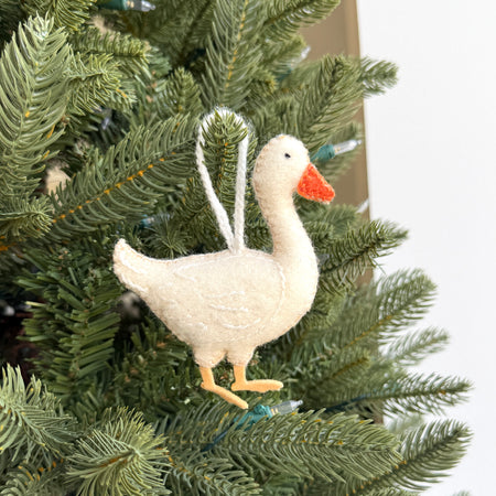 White Goose Ornament, Embroidered Wool