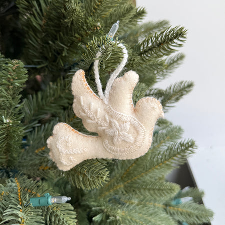 White Dove Ornament, Embroidered Wool