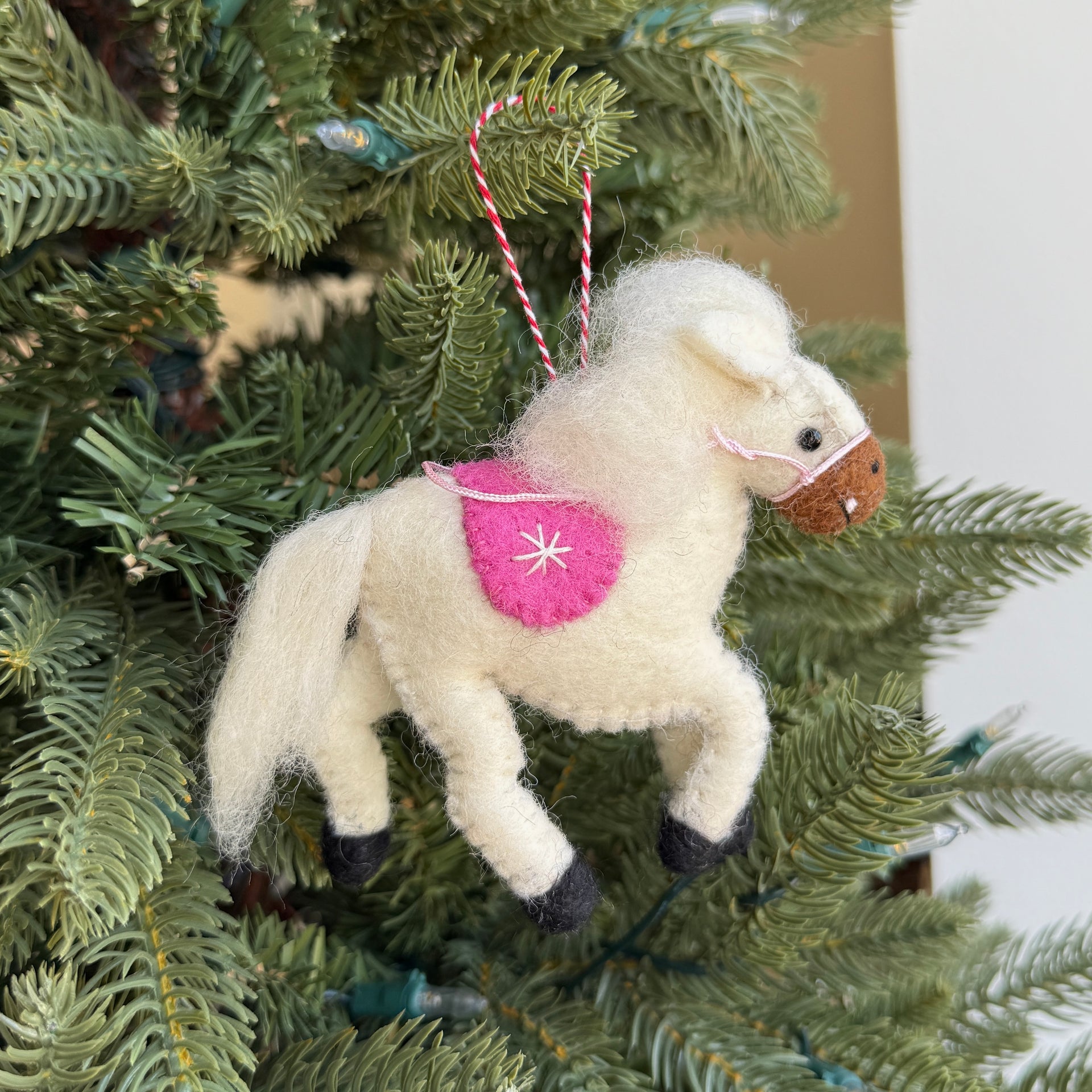 White Pony Ornament, Felt Wool
