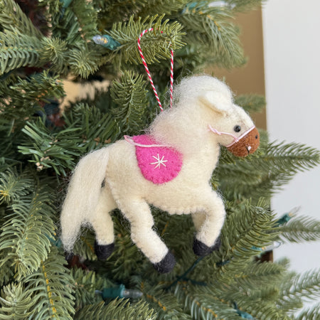 White Pony Ornament, Felt Wool