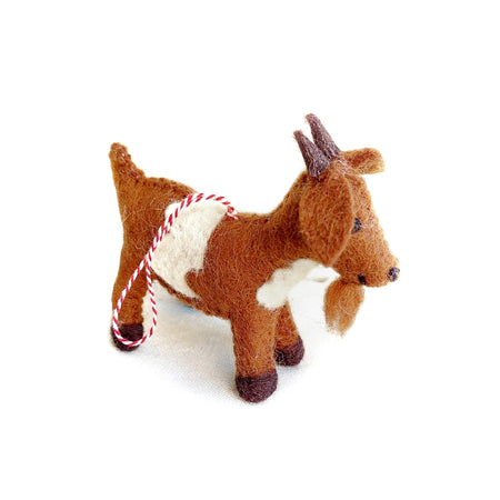 Goat Ornament, Spotted Brown, Felt Wool