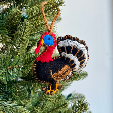 Turkey Ornament, Embroidered Wool