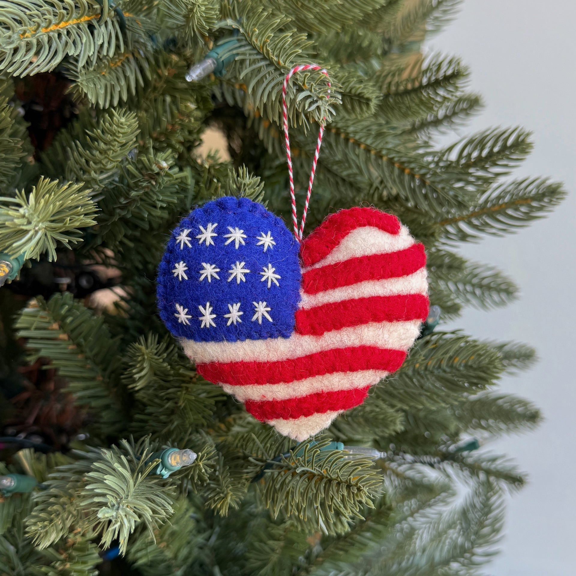 Heart Flag Ornament, Felt Wool