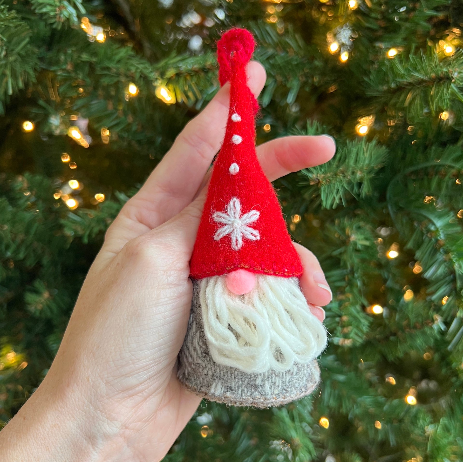 Gnome Man Ornament, Embroidered Wool