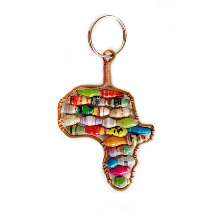 Africa Shaped Keychain Paper Bead Fair Trade
