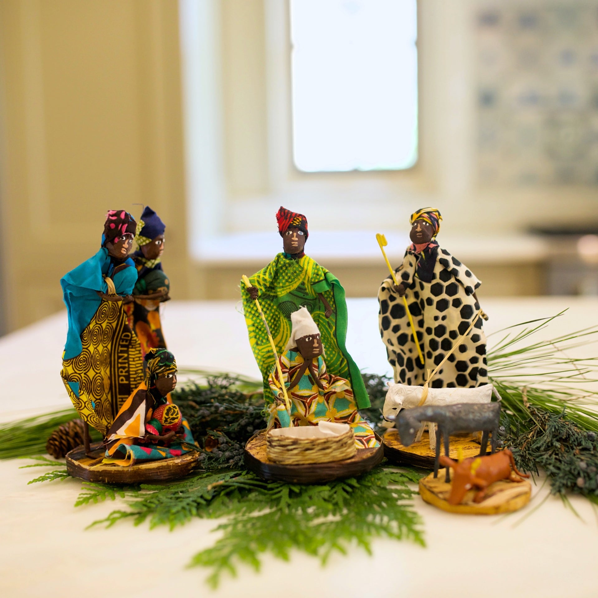 Handmade African Nativity Set in colorful fabric