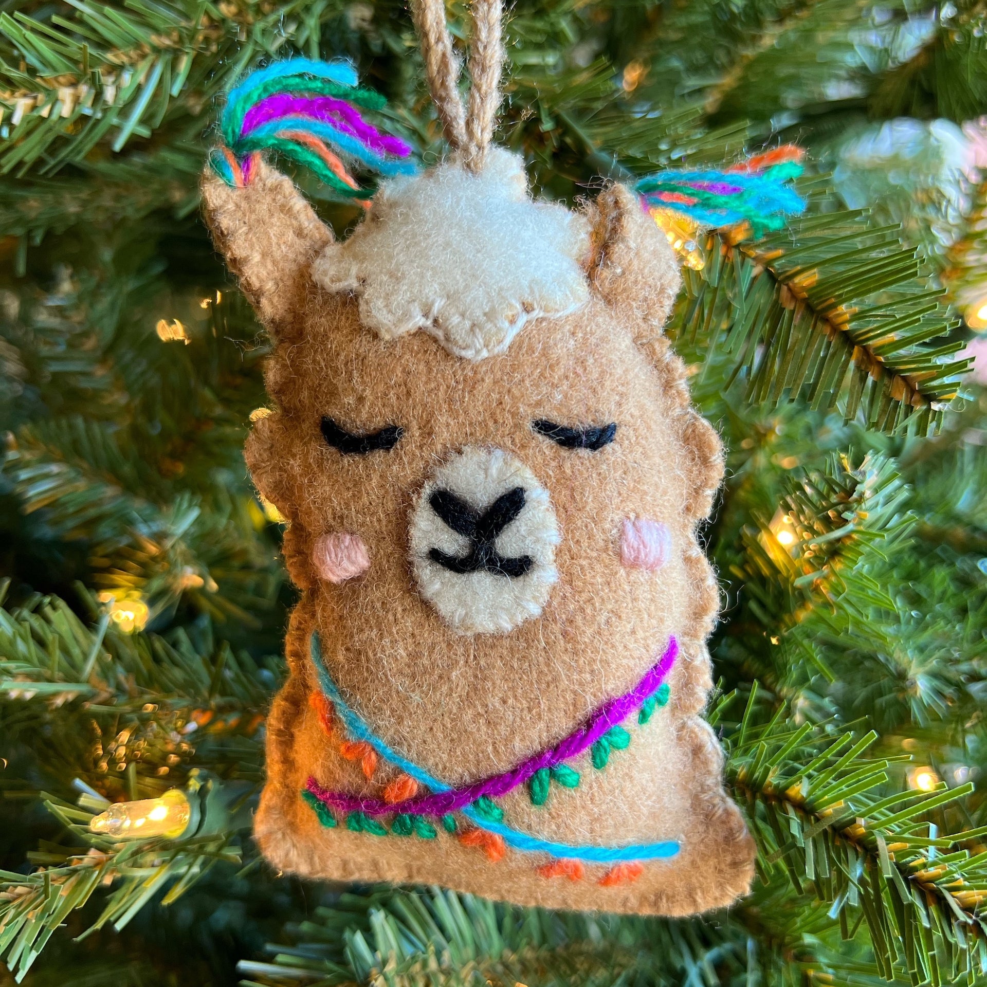 Alpaca Face Christmas Ornament Handmade Peru Fair Trade