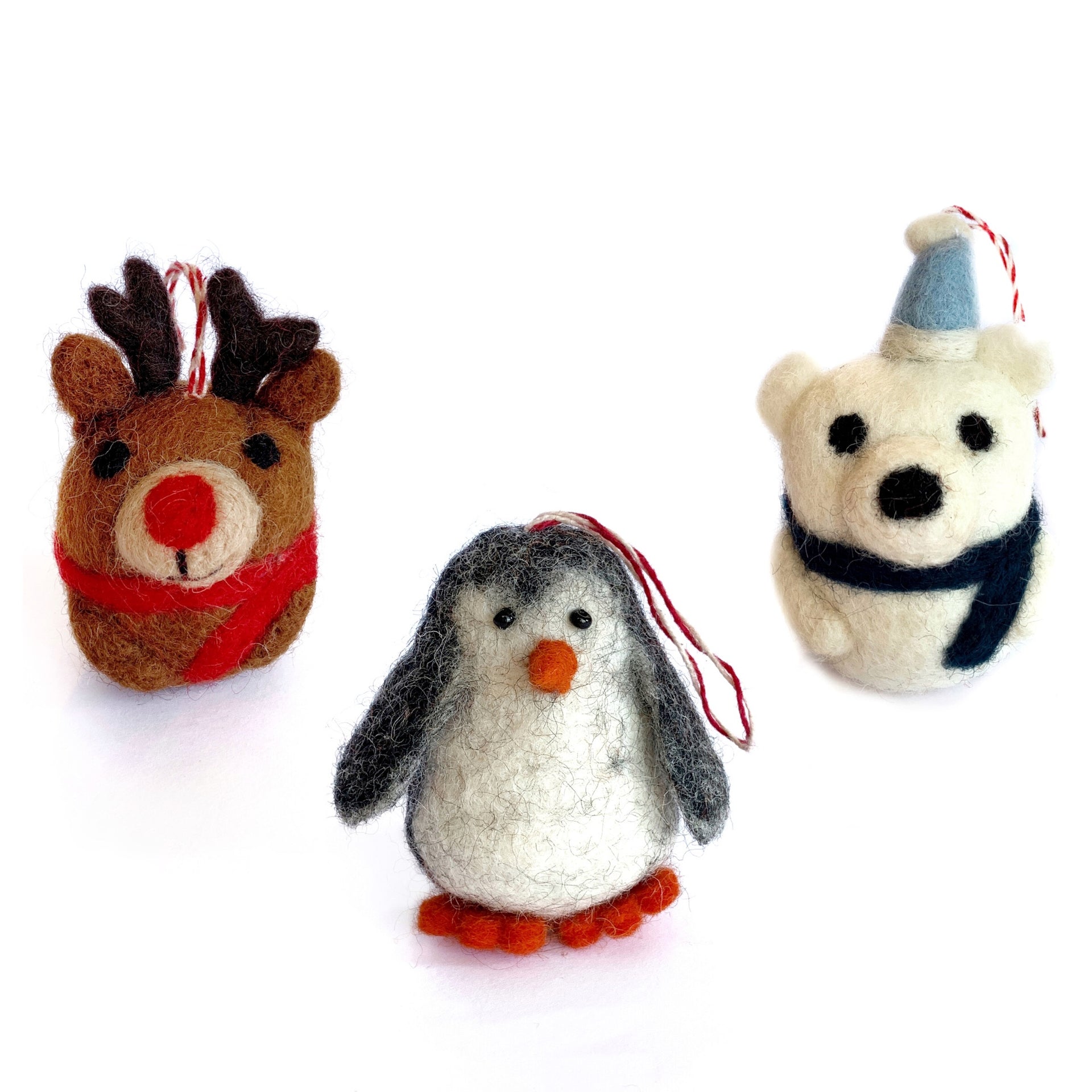 Arctic Friends Tufted Wool Ornament Trio