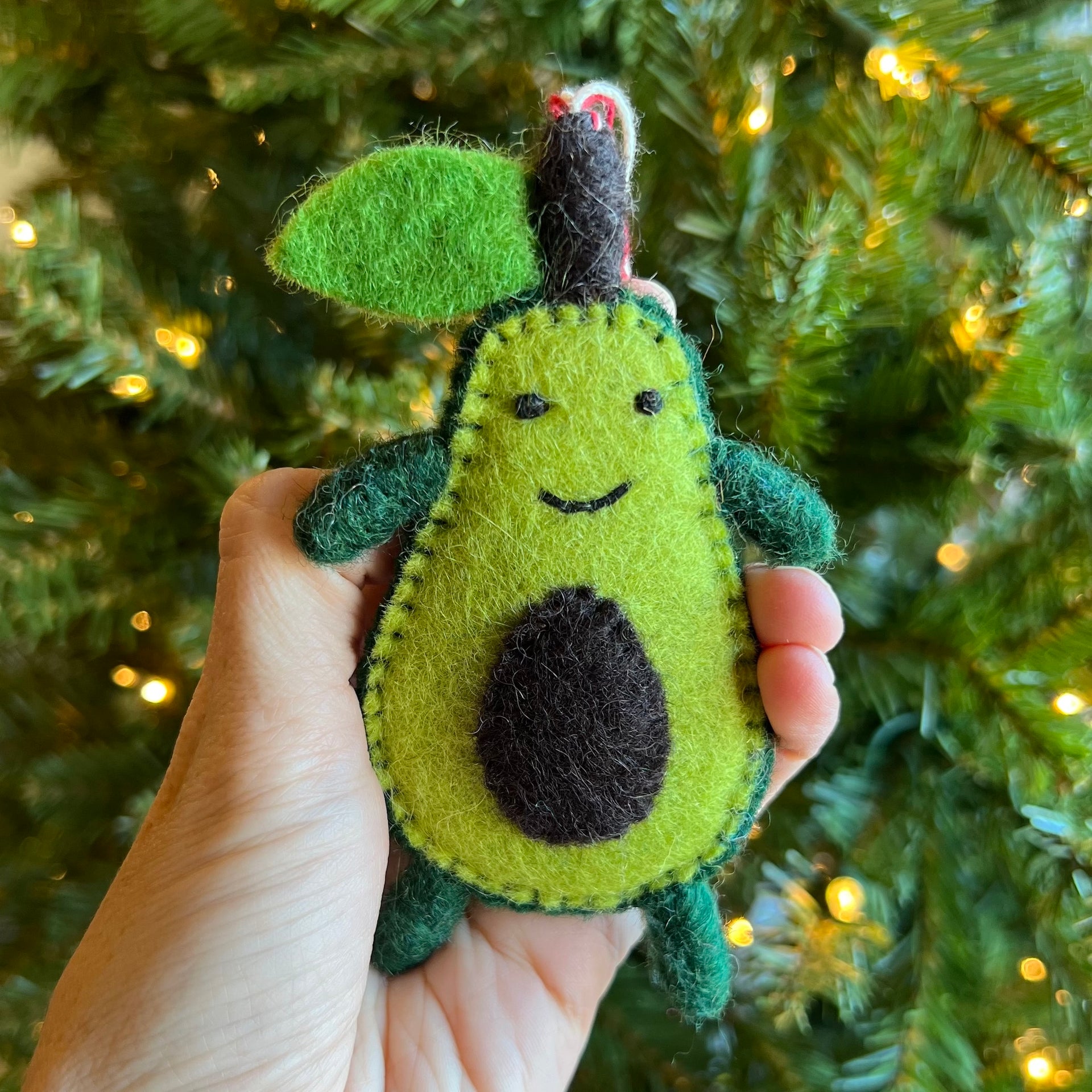 Smiling Avocado Ornament, Felt Wool