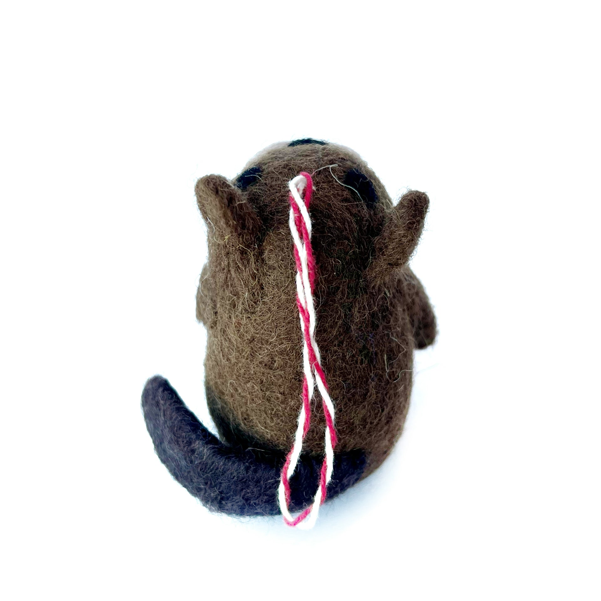Beaver with Holly Ornament, Tufted Wool