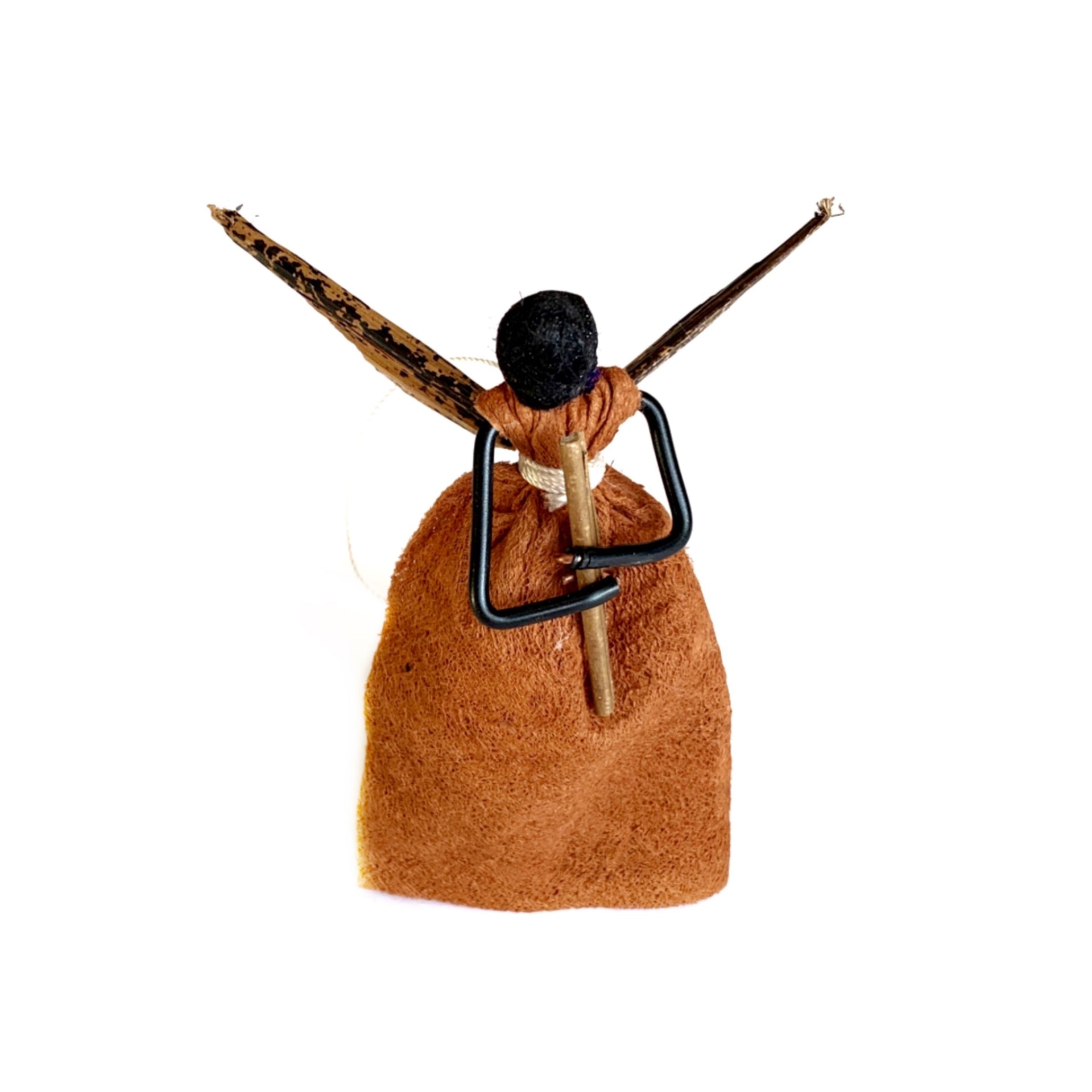 African Bark Cloth Angel with Flute Christmas Ornament