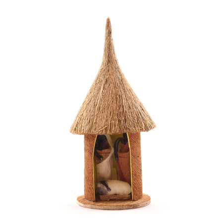 Bark Cloth Hut Nativity Ornament