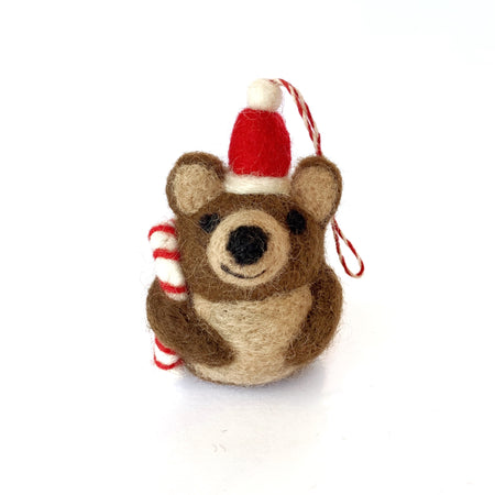 Christmas Bear Ornament, Tufted Wool