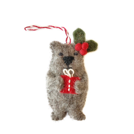 Christmas Bear Ornament Felted Wool Fair Trade