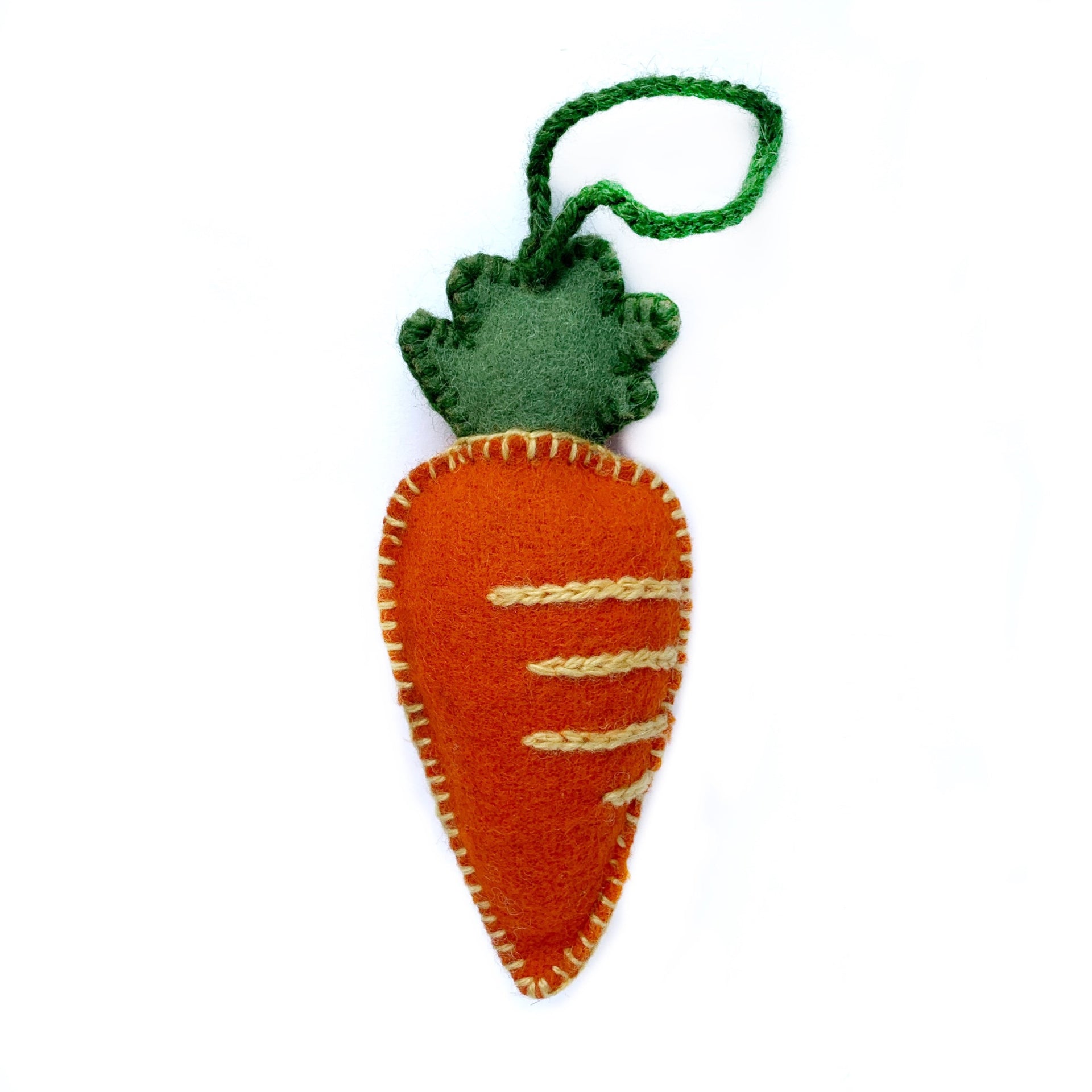 Handmade embroidered wool carrot Easter ornament