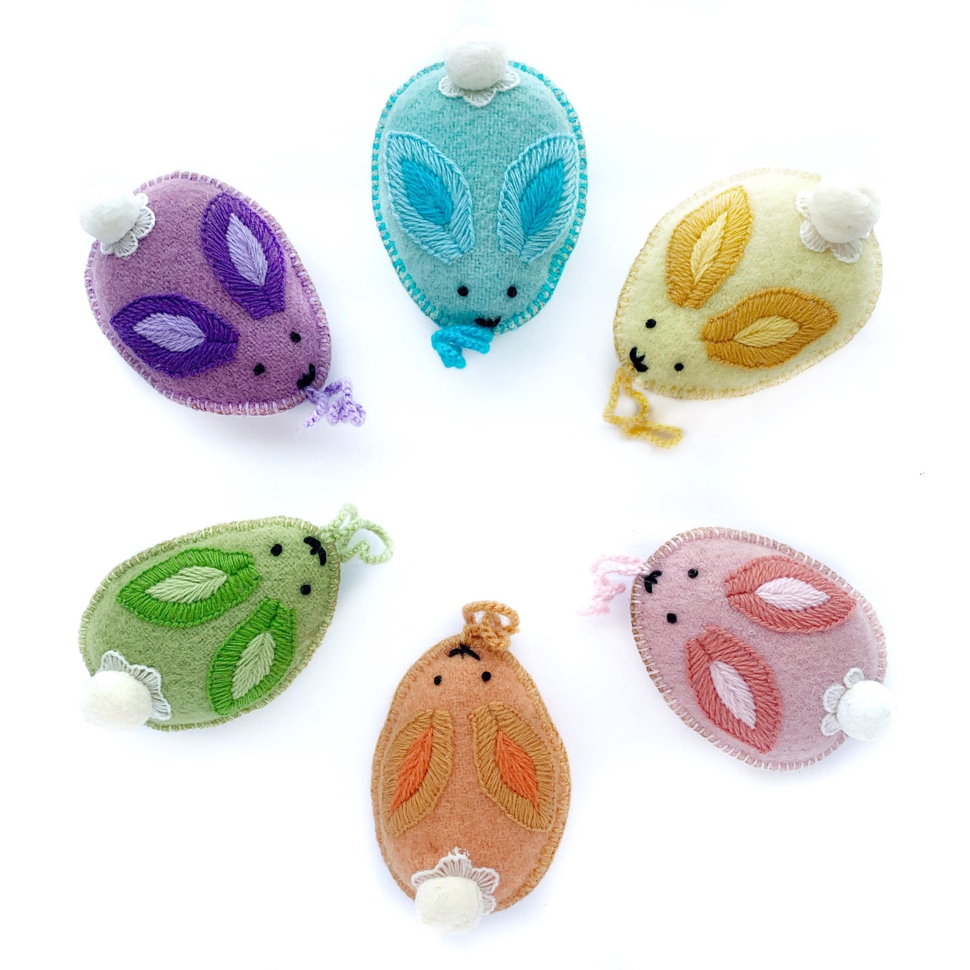 Easter egg Bunny Ornament Set in pastel colors for spring