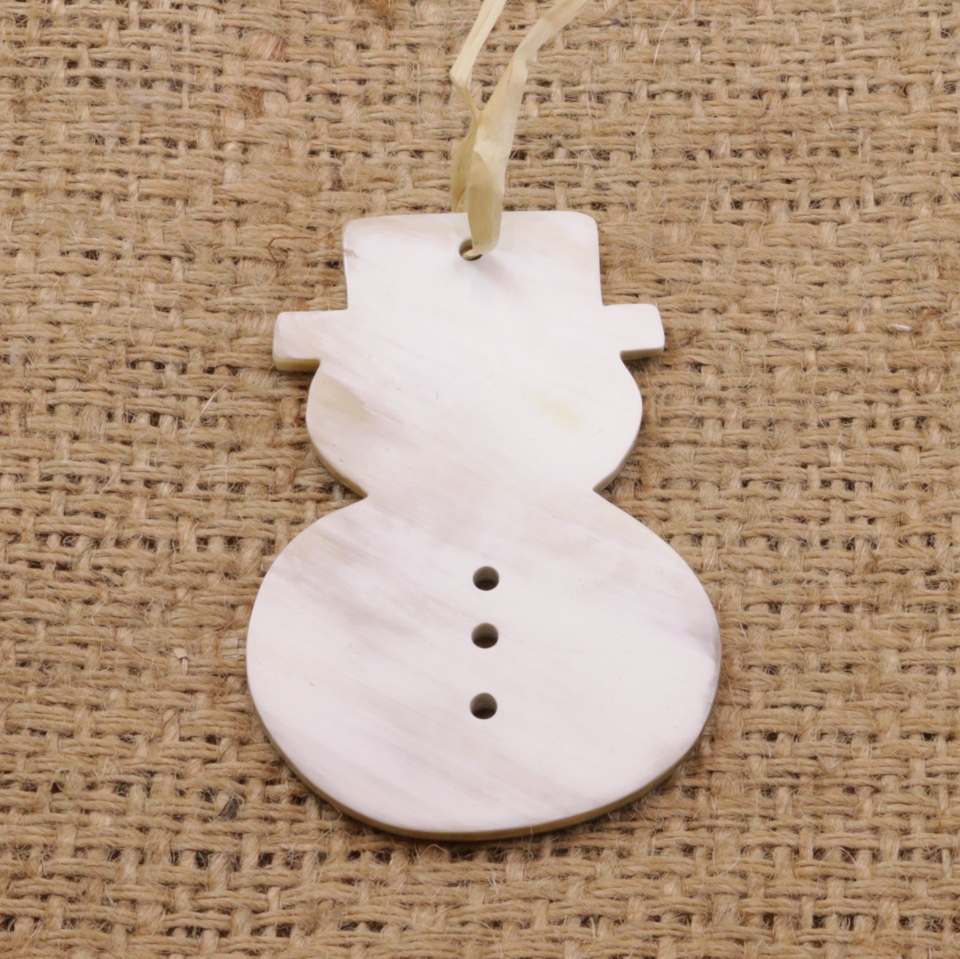 Snowman Christmas Ornament Cow Horn Fair Trade