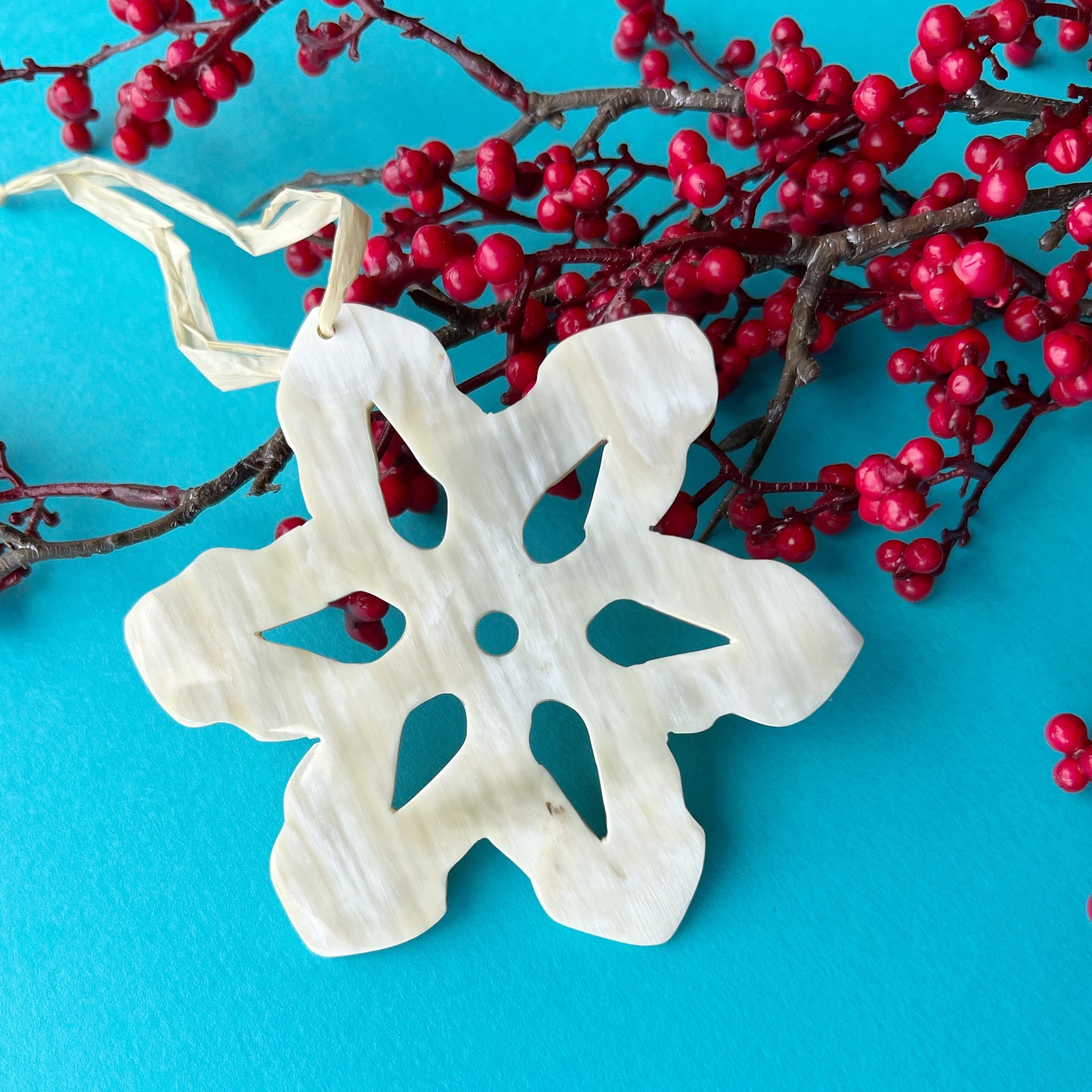 Snowflake Ornament, Cow Horn