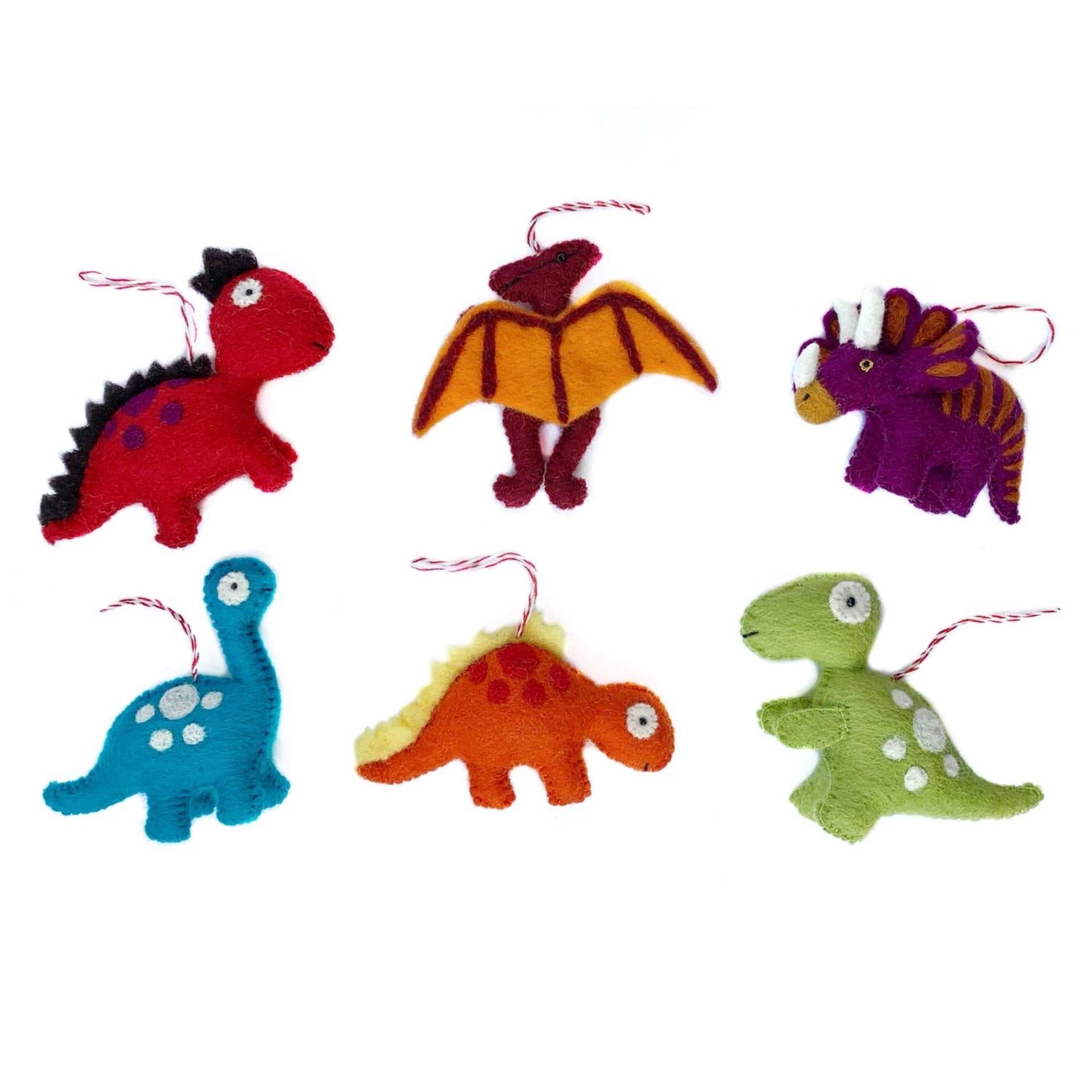Set of Cute Dinosaur Christmas Ornaments for Kids