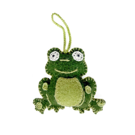 Frog Ornament, Embroidered Wool