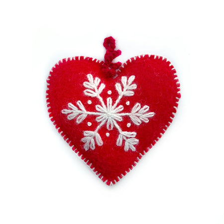 Classic Red Heart Christmas Ornament with white embroidery detail