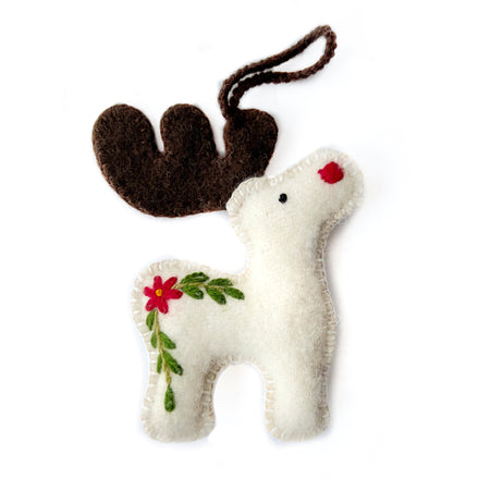 Reindeer Ornament, Embroidered Wool