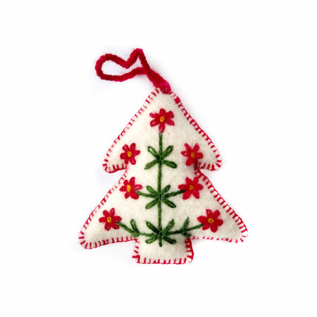 White Tree Ornament, Embroidered Wool