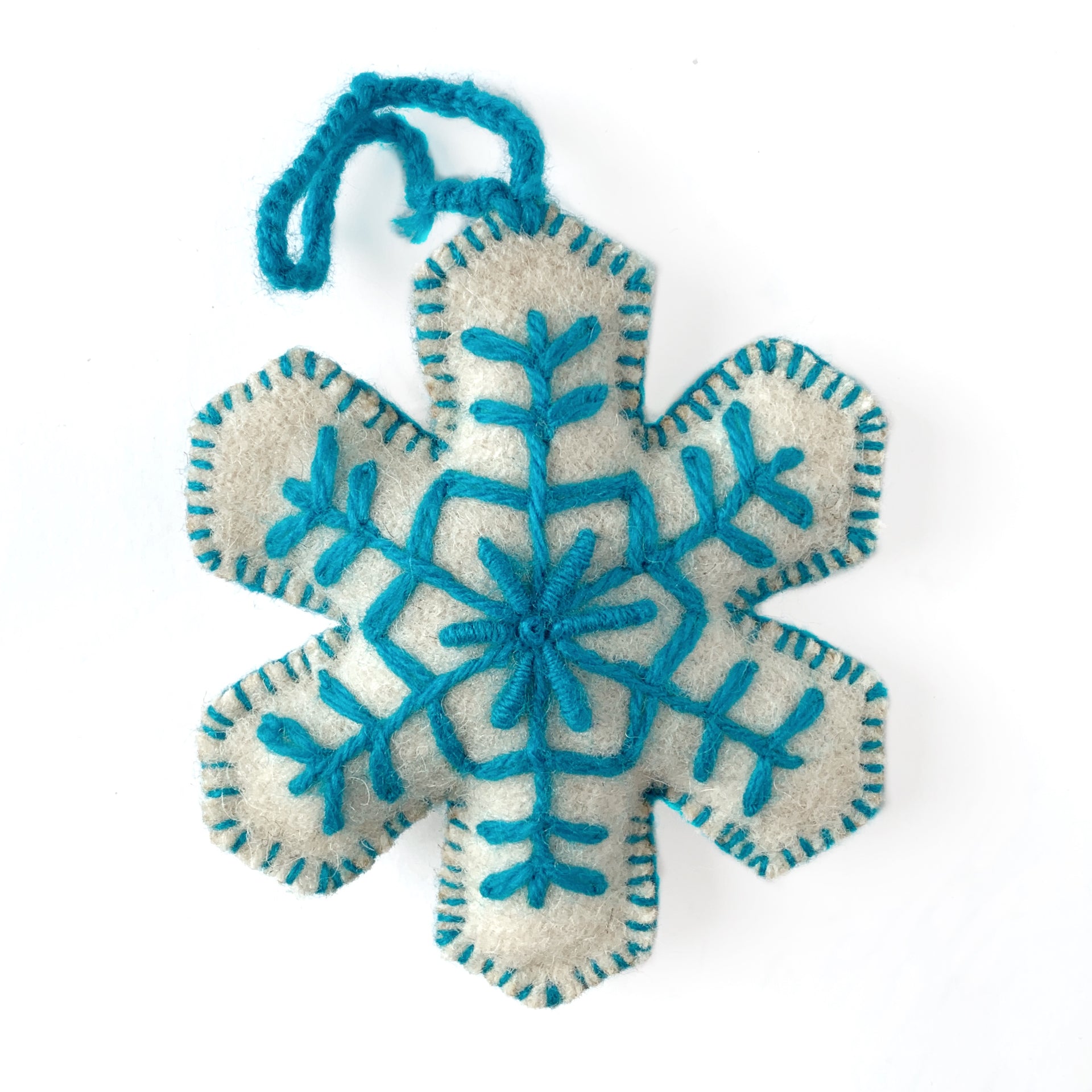 Snowflake Ornament, Solid Embroidered Wool