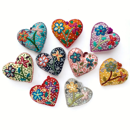 Ornament Set of Embroidered Hearts for Christmas or Valentines