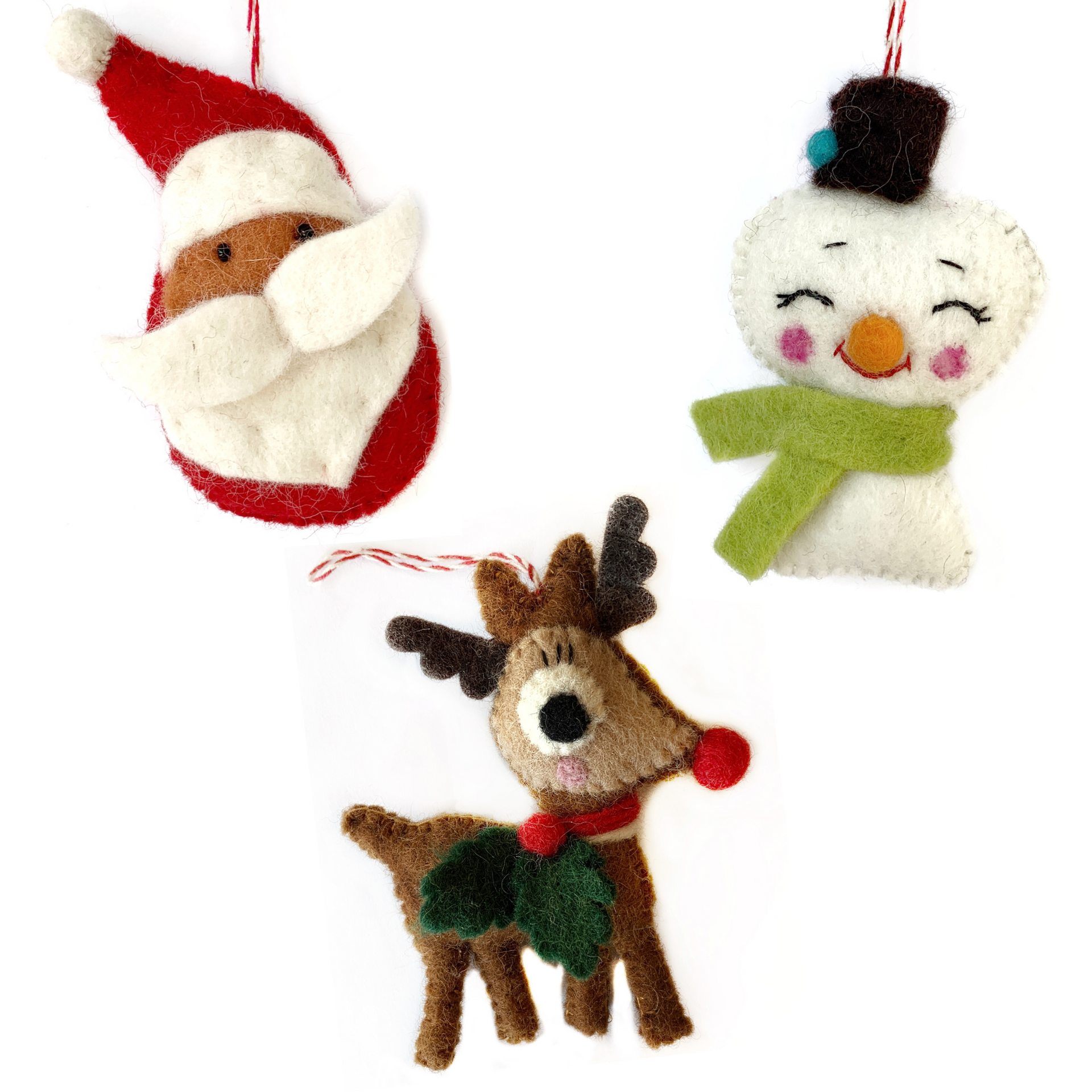 Classic Christmas Characters, Felt Wool Ornament Trio