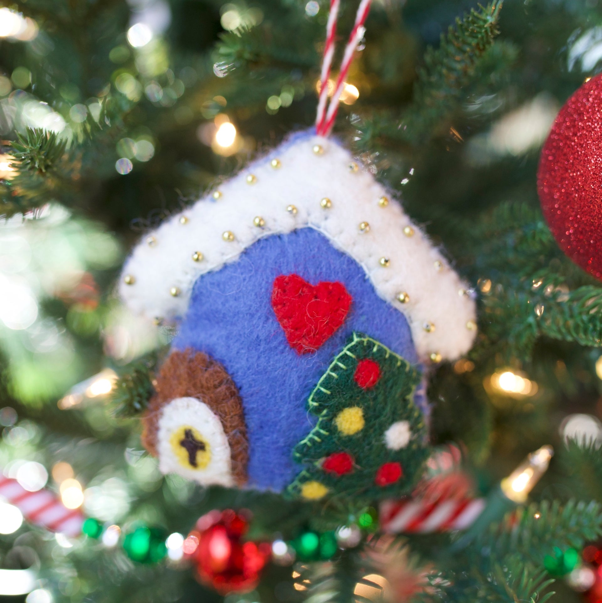 Gingerbread House Ornament, Felt Wool