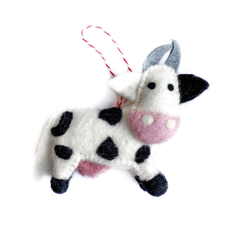 Black and White Cow Christmas Ornament Felt Wool