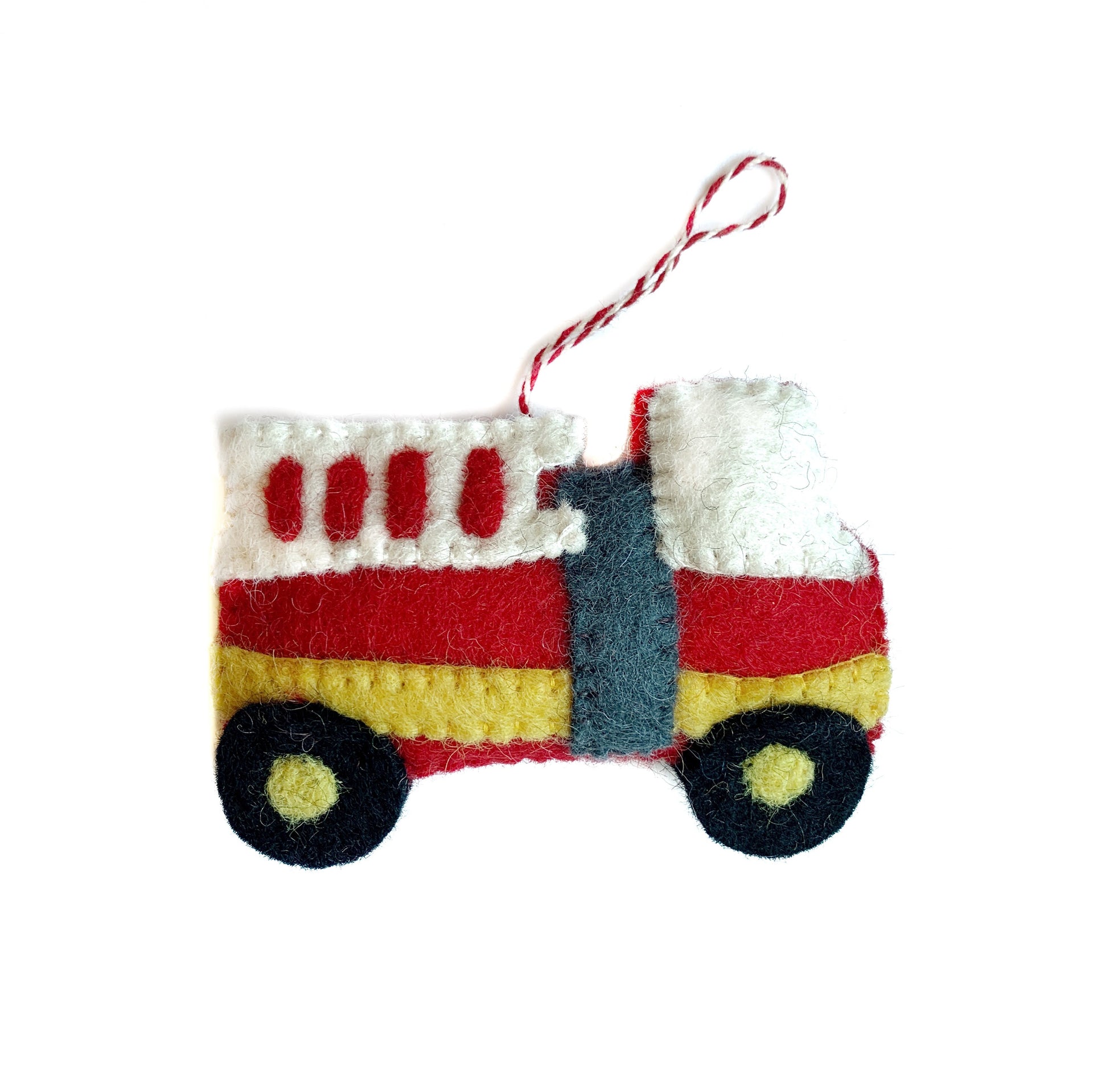 Red Fire Truck Christmas Ornament Handmade Felt Wool