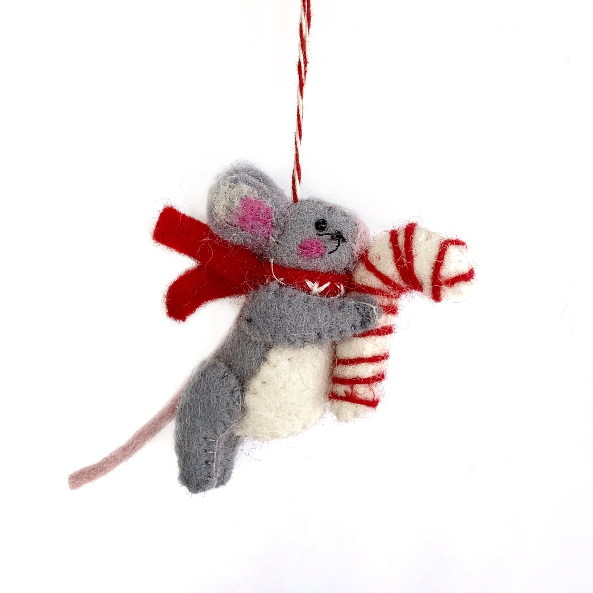 Christmas Mouse Felt Wool Ornament Handmade Fair Trade