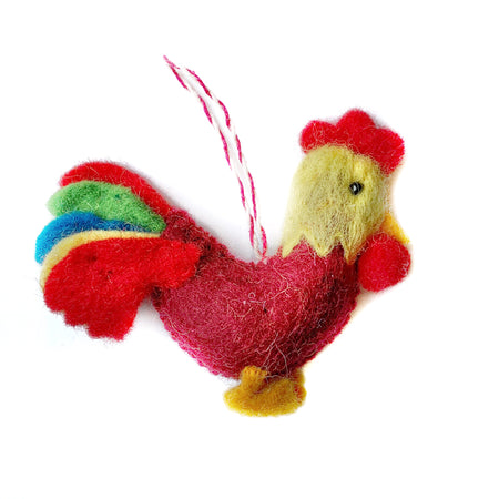 Rooster Christmas Ornament Felted Wool Fair Trade