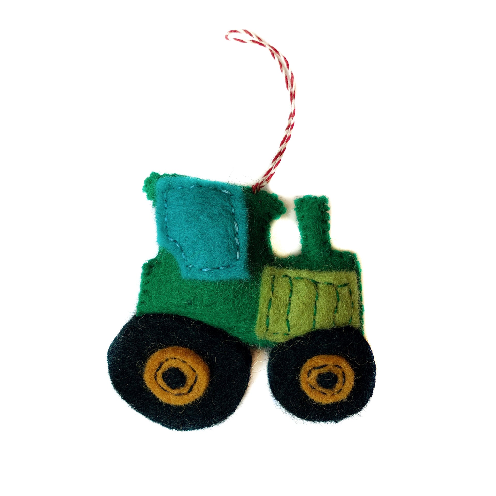 Green Tractor Christmas Ornament Felt Wool Handmade