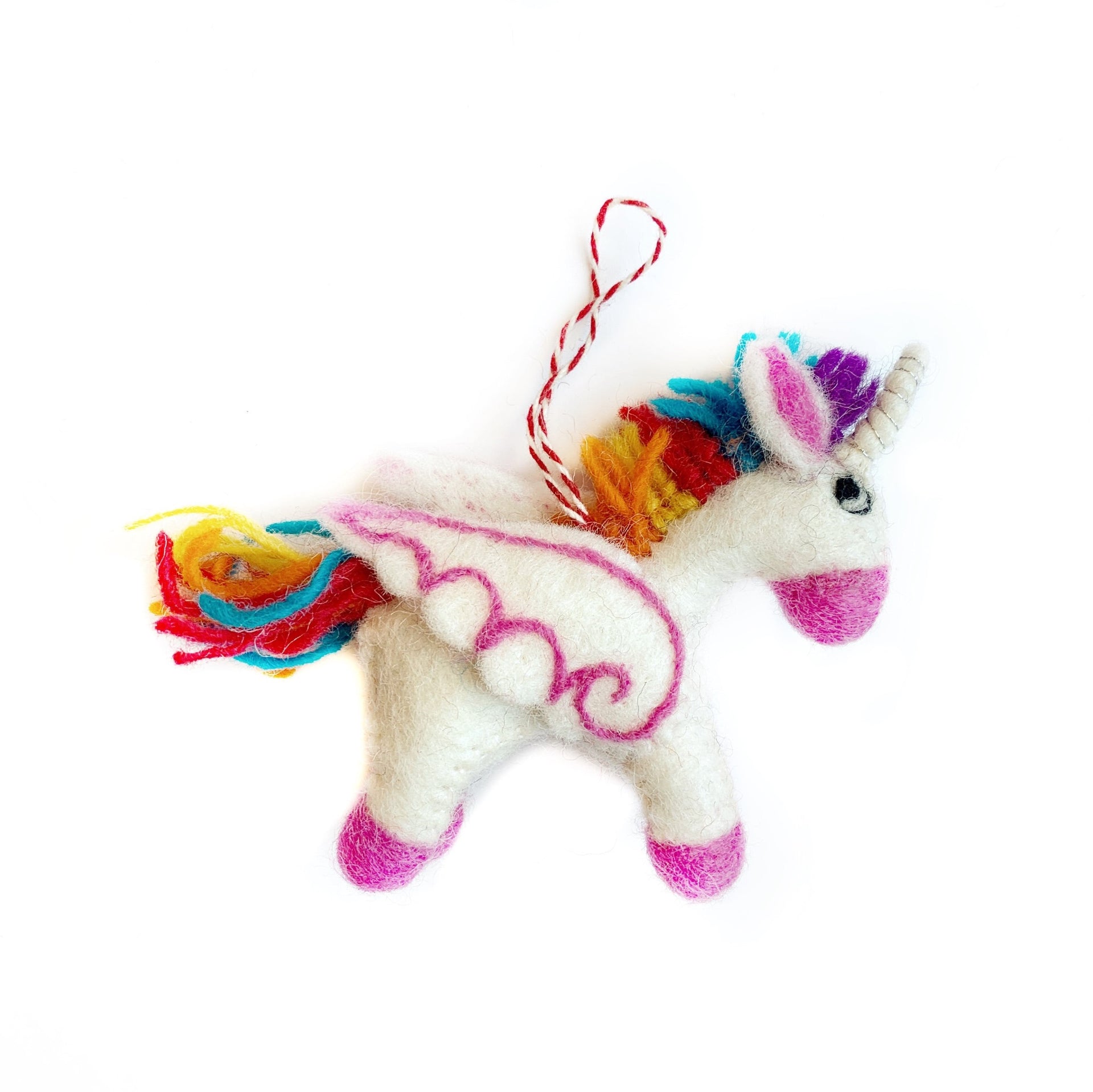 Unicorn Christmas Ornament Felt Wool Handmade Rainbow