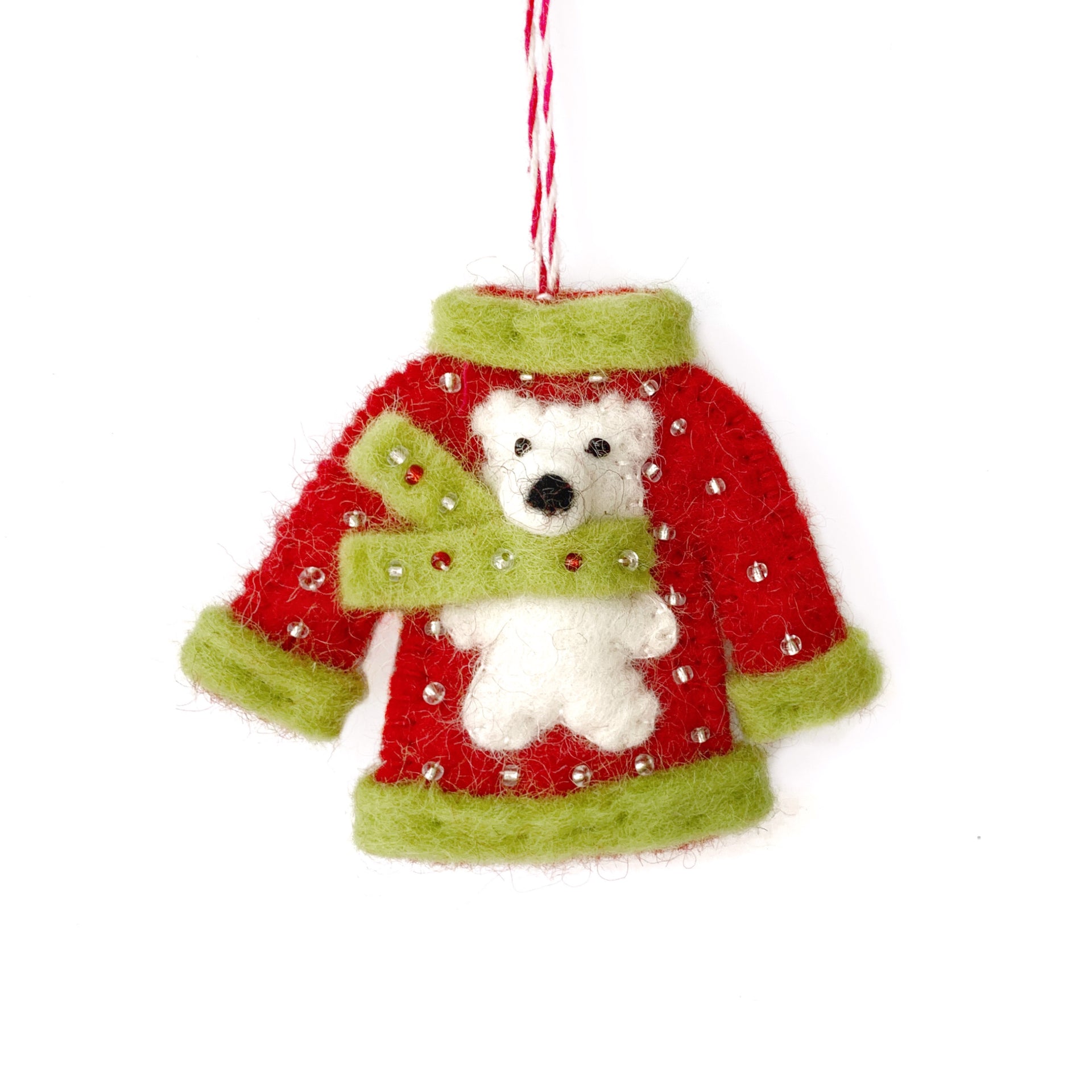 Ugly Christmas Sweater Polar Bear Ornament, Felt Wool