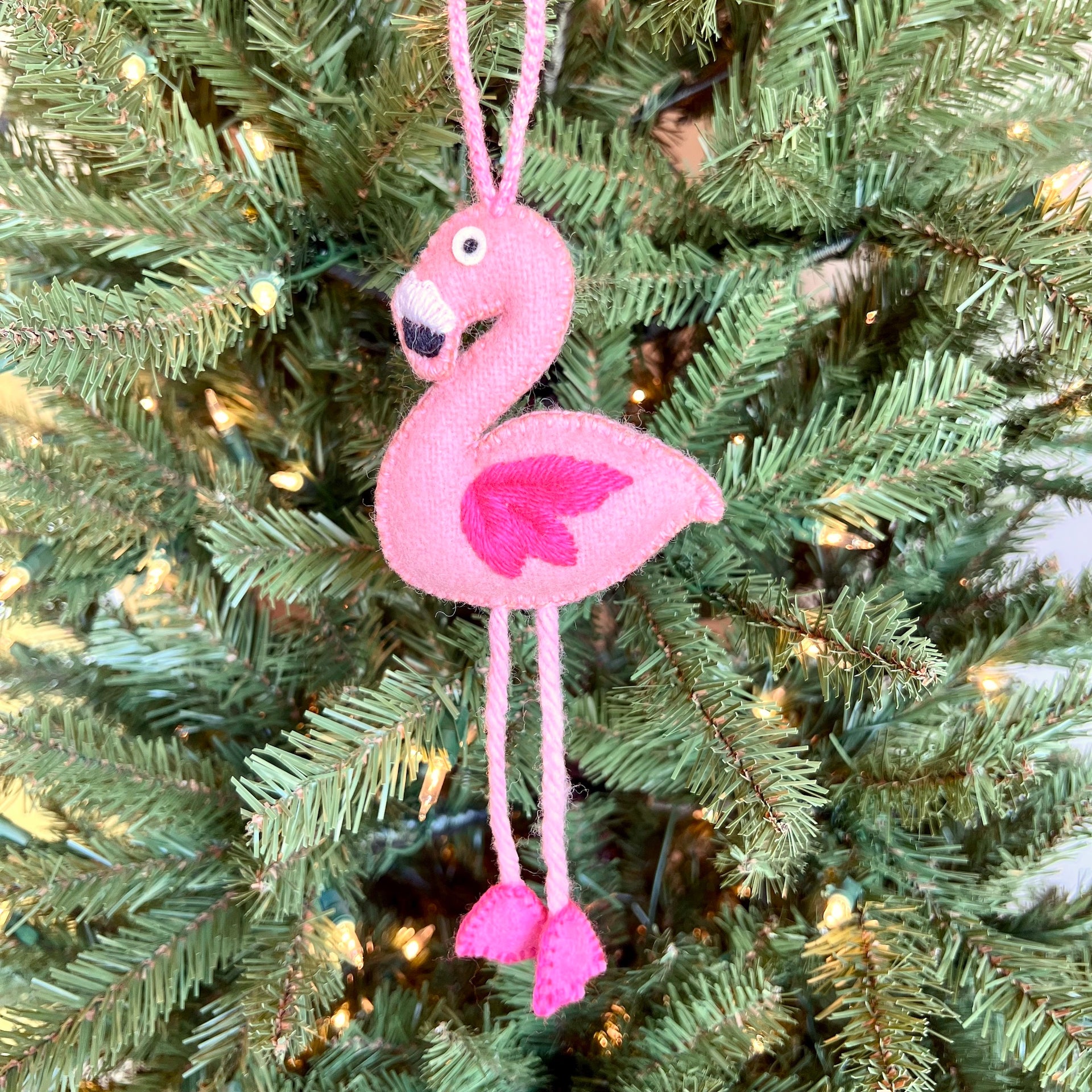 Flamingo Ornament on Christmas Tree
