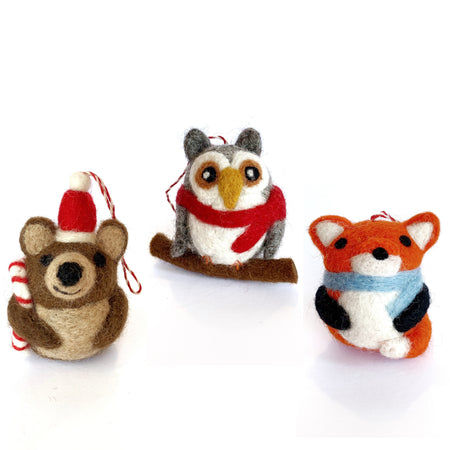 Forest Friends Tufted Wool Ornament Trio