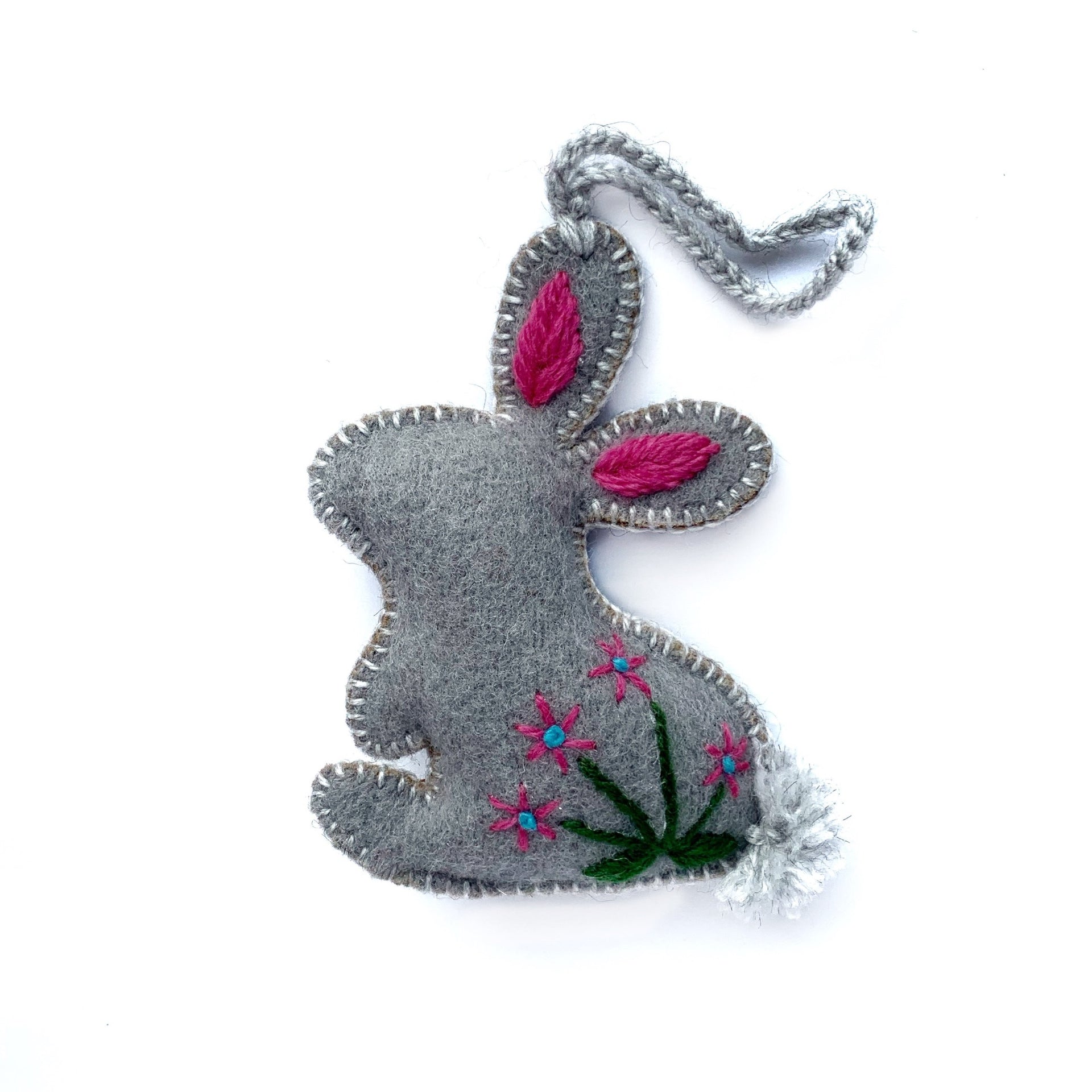 Easter Bunny Rabbit Ornament, Embroidered Wool