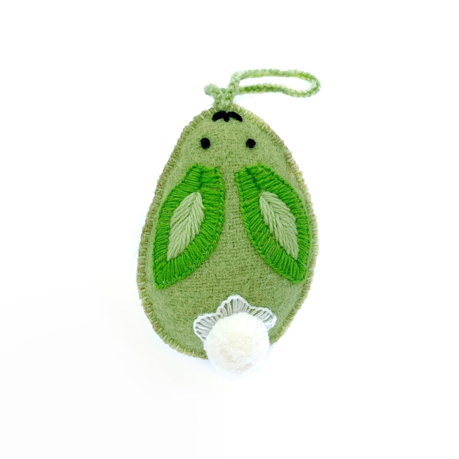 Green bunny egg Easter ornament with pom pom tail.