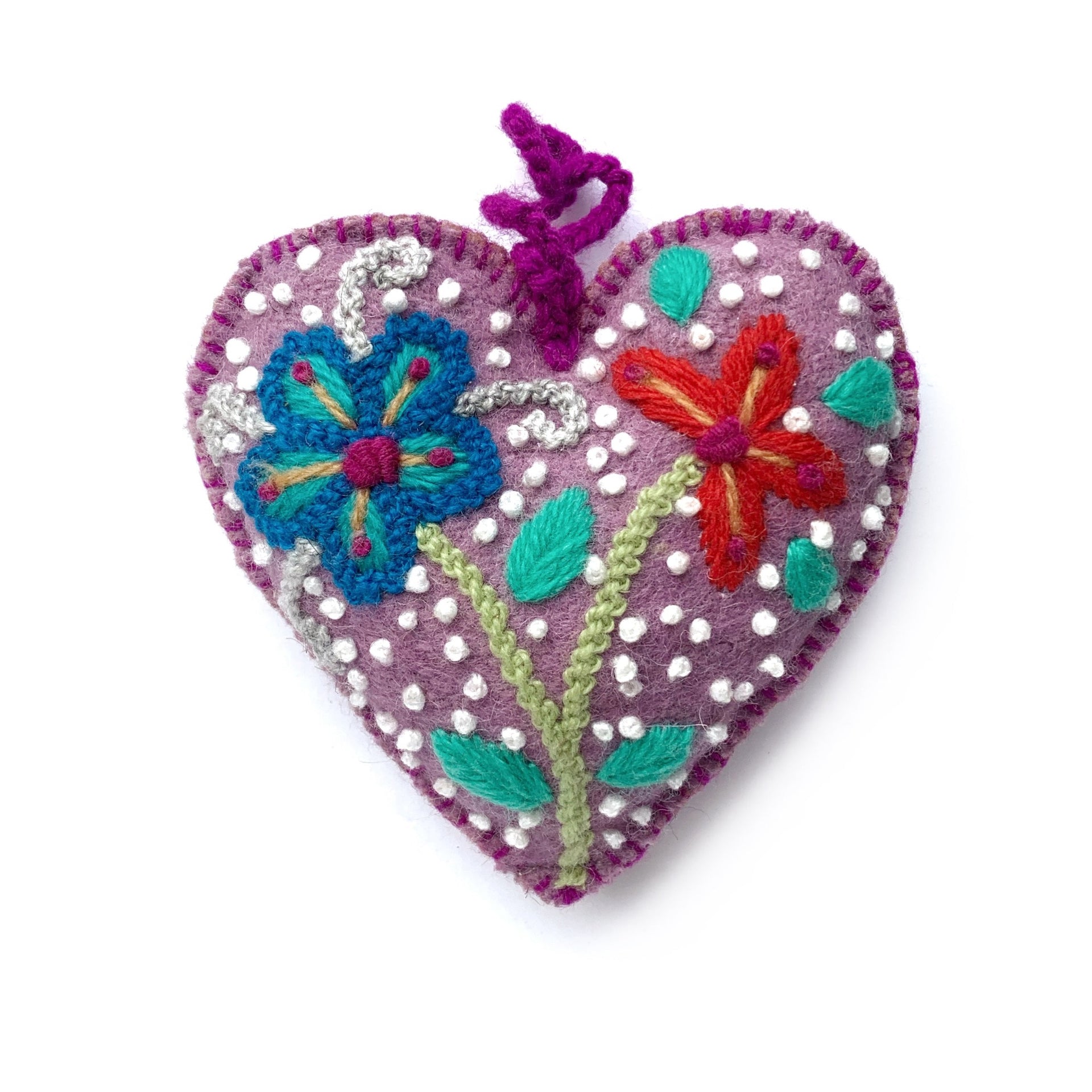 Purple Heart Christmas Ornament Embroidered Wool Fair Trade